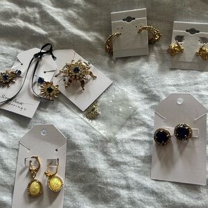 Lot of Vintage Inspired Gold Tone Gemstone Earrings 5 pairs and 1 necklace!